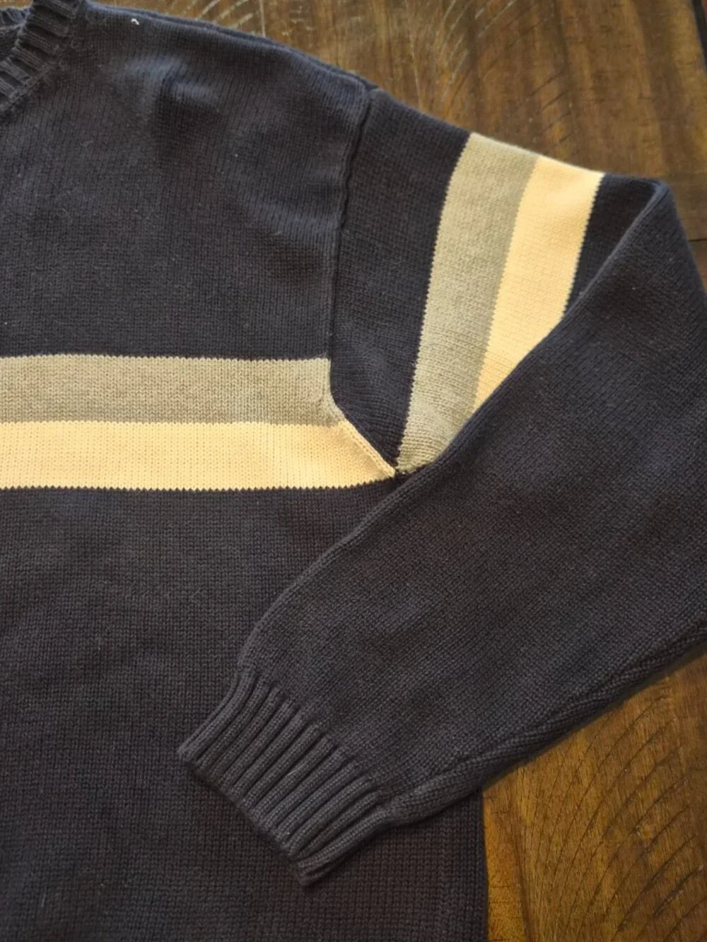 J Crew Striped Knit Sweater Mens Size L Cotton Crewneck Pullover Blue G788